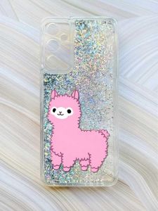 Чохол з плаваючими блискітками на Samsung Galaxy A14 5G Срібний :: Лама рожева (принт 100)