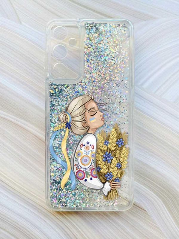 Чохол з плаваючими блискітками на Samsung Galaxy A14 5G Срібний :: Українка з колосками (принт 173)