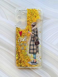 Чохол з плаваючими блискітками на Samsung Galaxy A15 (A155) Золотий :: Дівчина з кавою (принт 59)