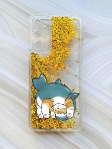 Чохол з плаваючими блискітками на Samsung Galaxy A15 (A155) Золотий :: Котик акула (принт 378)