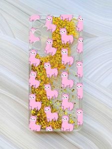 Чохол з плаваючими блискітками на Samsung Galaxy A15 (A155) Золотий :: Лами рожеві (принт 101)