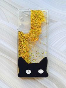 Чохол з плаваючими блискітками на Samsung Galaxy A34 5G (A346) Золотий :: Котик (принт 119)