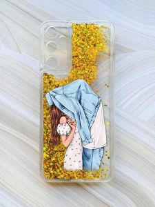 Чохол з плаваючими блискітками на Samsung Galaxy A15 (A155) Золотий :: Поцілунок (принт 33)