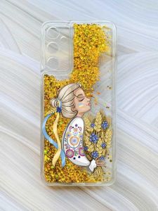 Чохол з плаваючими блискітками на Samsung Galaxy A15 (A155) Золотий :: Українка з колосками (принт 173)