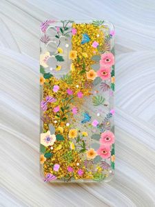 Чохол з плаваючими блискітками на Samsung Galaxy A15 (A155) Золотий :: Квітковий фон (принт 369)