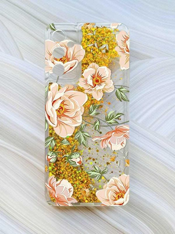 Чохол з плаваючими блискітками на Samsung Galaxy A15 (A155) Золотий :: Квіти пастельні (принт 277)