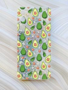 Чохол з плаваючими блискітками на Samsung Galaxy A15 (A155) Срібний :: Авокадо з котиками (принт 301)