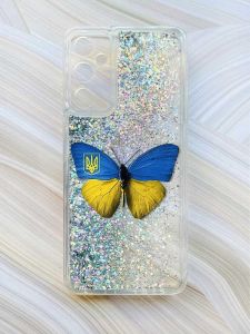 Чохол з плаваючими блискітками на Samsung Galaxy A15 (A155) Срібний :: Метелик Україна (принт 255)