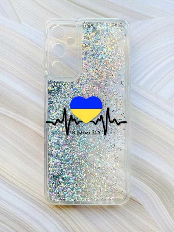 Чохол з плаваючими блискітками на Samsung Galaxy A15 (A155) Срібний :: В ритмі ЗСУ (принт 70)