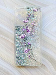 Чохол з плаваючими блискітками на Samsung Galaxy A15 (A155) Срібний :: Гілочка квітів (принт 278)