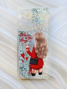 Чохол з плаваючими блискітками на Samsung Galaxy A15 (A155) Срібний :: Дівчина з кавою (принт 137)