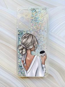 Чохол з плаваючими блискітками на Samsung Galaxy A15 (A155) Срібний :: Дівчина з латте (принт 227)