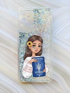 Чохол з плаваючими блискітками на Samsung Galaxy A15 (A155) Срібний :: Дівчина з паспортом (принт 12)