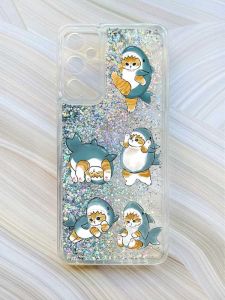 Чохол з плаваючими блискітками на Samsung Galaxy A34 5G (A346) Сріблястий :: Котики акули (принт 381)