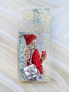 Чохол з плаваючими блискітками на Samsung Galaxy A15 (A155) Срібний :: Дівчина з рюкзаком (принт 9)