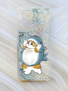 Чохол з плаваючими блискітками на Samsung Galaxy A34 5G (A346) Сріблястий :: Котик акула (принт 379)