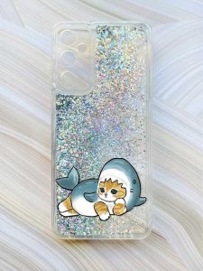 Чохол з плаваючими блискітками на Samsung Galaxy A15 (A155) Срібний :: Котик акула (принт 355)