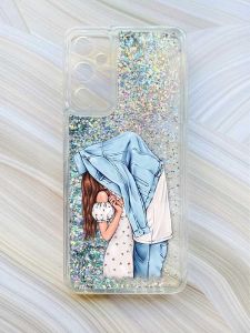 Чохол з плаваючими блискітками на Samsung Galaxy A34 5G (A346) Сріблястий :: Поцілунок (принт 33)