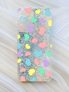 Чохол з плаваючими блискітками на Samsung Galaxy A34 5G (A346) Сріблястий :: Різнокольорові сердечка (принт 335)