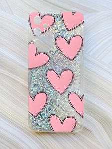 Чохол з плаваючими блискітками на Samsung Galaxy A34 5G (A346) Сріблястий :: Сердечка рожеві (принт 78)