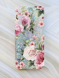Чохол з плаваючими блискітками на Samsung Galaxy A15 (A155) Срібний :: Рожеві квіти (принт 287)