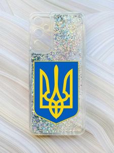 Чохол з плаваючими блискітками на Samsung Galaxy A34 5G (A346) Сріблястий :: Тризуб Україна (принт 256)