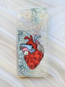Чохол з плаваючими блискітками на Samsung Galaxy A15 (A155) Срібний :: Серце анатомічне (принт 250)