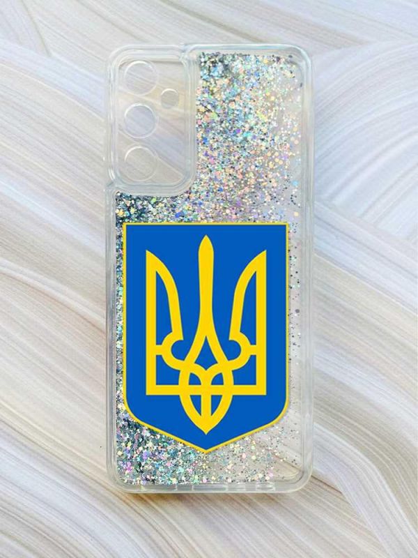 Чохол з плаваючими блискітками на Samsung Galaxy A15 (A155) Срібний :: Тризуб Україна (принт 256)