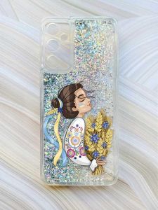 Чохол з плаваючими блискітками на Samsung Galaxy A15 (A155) Срібний :: Українка з колосками (принт 172)