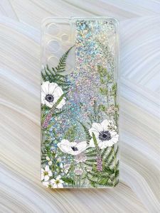 Чохол з плаваючими блискітками на Samsung Galaxy A15 (A155) Срібний :: Квіти польові (принт 363)