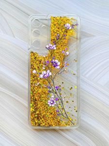 Чохол з плаваючими блискітками на Samsung Galaxy A35 (A356) Золотий :: Гілочка квітів (принт 278)