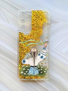 Чохол з плаваючими блискітками на Samsung Galaxy A35 (A356) Золотий :: Дівчина зі стрічкою (принт 17)