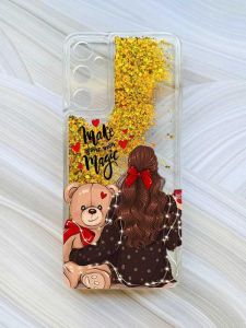 Чохол з плаваючими блискітками на Samsung Galaxy A24 (A245) Золотий :: Дівчина з ведмедиком (принт 188)