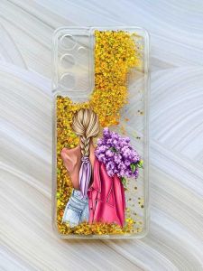 Чохол з плаваючими блискітками на Samsung Galaxy A24 (A245) Золотий :: Дівчина з бузком (принт 7)
