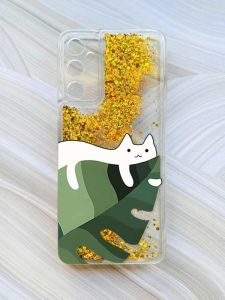 Чохол з плаваючими блискітками на Samsung Galaxy A24 (A245) Золотий :: Кіт на листку (принт 367)