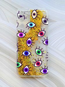 Чохол з плаваючими блискітками на Samsung Galaxy A35 (A356) Золотий :: Різнокольорові очі (принт 336)