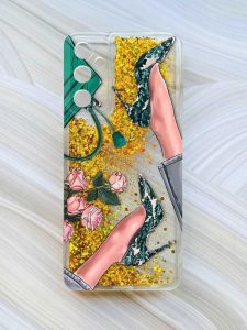 Чохол з плаваючими блискітками на Samsung Galaxy A35 (A356) Золотий :: Туфельки і квіти (принт 225)