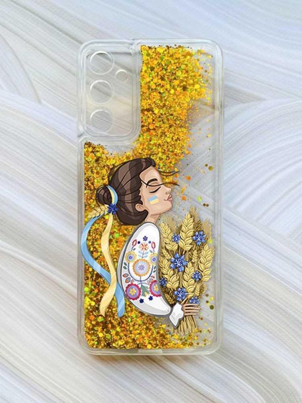 Чохол з плаваючими блискітками на Samsung Galaxy A35 (A356) Золотий :: Українка з колосками (принт 172)