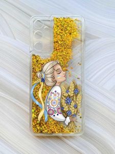 Чохол з плаваючими блискітками на Samsung Galaxy A35 (A356) Золотий :: Українка з колосками (принт 173)