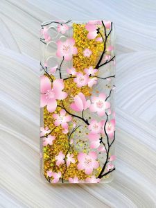 Чохол з плаваючими блискітками на Samsung Galaxy A35 (A356) Золотий :: Квітуча сакура (принт 282)