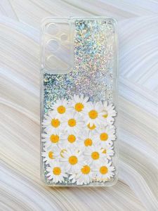 Чохол з плаваючими блискітками на Samsung Galaxy A24 (A245) Сріблястий :: Букет ромашок (принт 40)