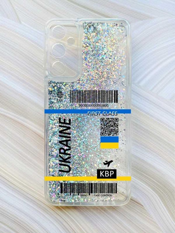 Чохол з плаваючими блискітками на Samsung Galaxy A35 (A356) Сріблястий :: Авіаквиток Україна (принт 262)