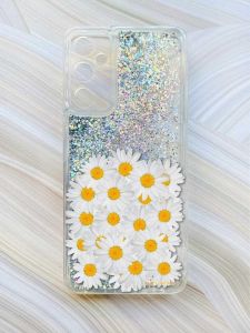 Чохол з плаваючими блискітками на Samsung Galaxy A35 (A356) Сріблястий :: Букет ромашок (принт 40)