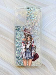 Чохол з плаваючими блискітками на Samsung Galaxy A24 (A245) Сріблястий :: Дівчина в капелюшку (принт 8)
