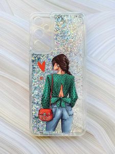 Чохол з плаваючими блискітками на Samsung Galaxy A35 (A356) Сріблястий :: Дівчина в зеленому (принт 224)