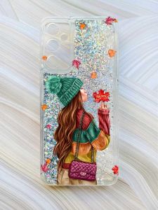 Чохол з плаваючими блискітками на Samsung Galaxy A24 (A245) Сріблястий :: Дівчина з листям (принт 221)