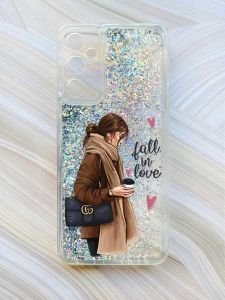 Чохол з плаваючими блискітками на Samsung Galaxy A35 (A356) Сріблястий :: Дівчина з кавою (принт 112)
