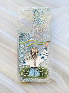 Чохол з плаваючими блискітками на Samsung Galaxy A35 (A356) Сріблястий :: Дівчина зі стрічкою (принт 17)