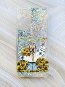 Чохол з плаваючими блискітками на Samsung Galaxy A35 (A356) Сріблястий :: Дівчина зі стрічкою (принт 25)