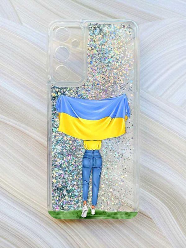 Чохол з плаваючими блискітками на Samsung Galaxy A35 (A356) Сріблястий :: Дівчина з прапором (принт 263)